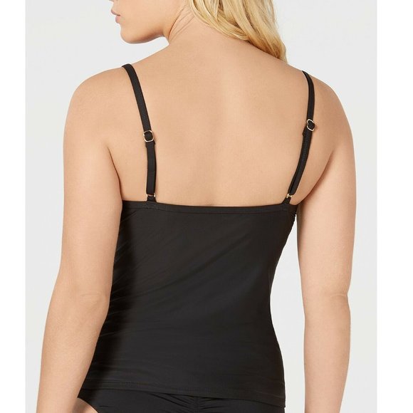 Bar III Solid Plunging Molded Cup Tankini Top - Picture 2 of 5